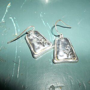 Earrings, silvertone with design